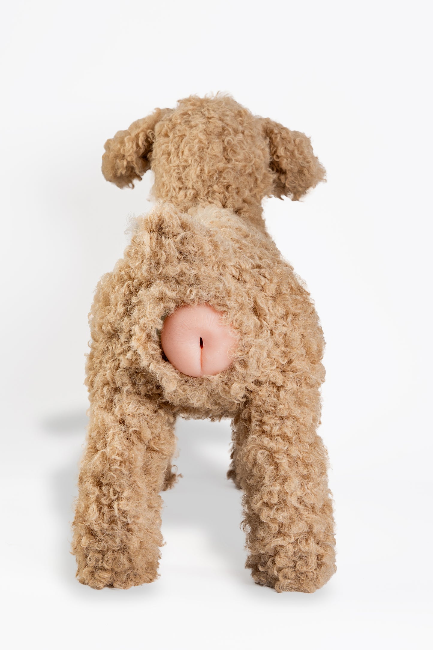 Back view of beige dog stress relief accessory